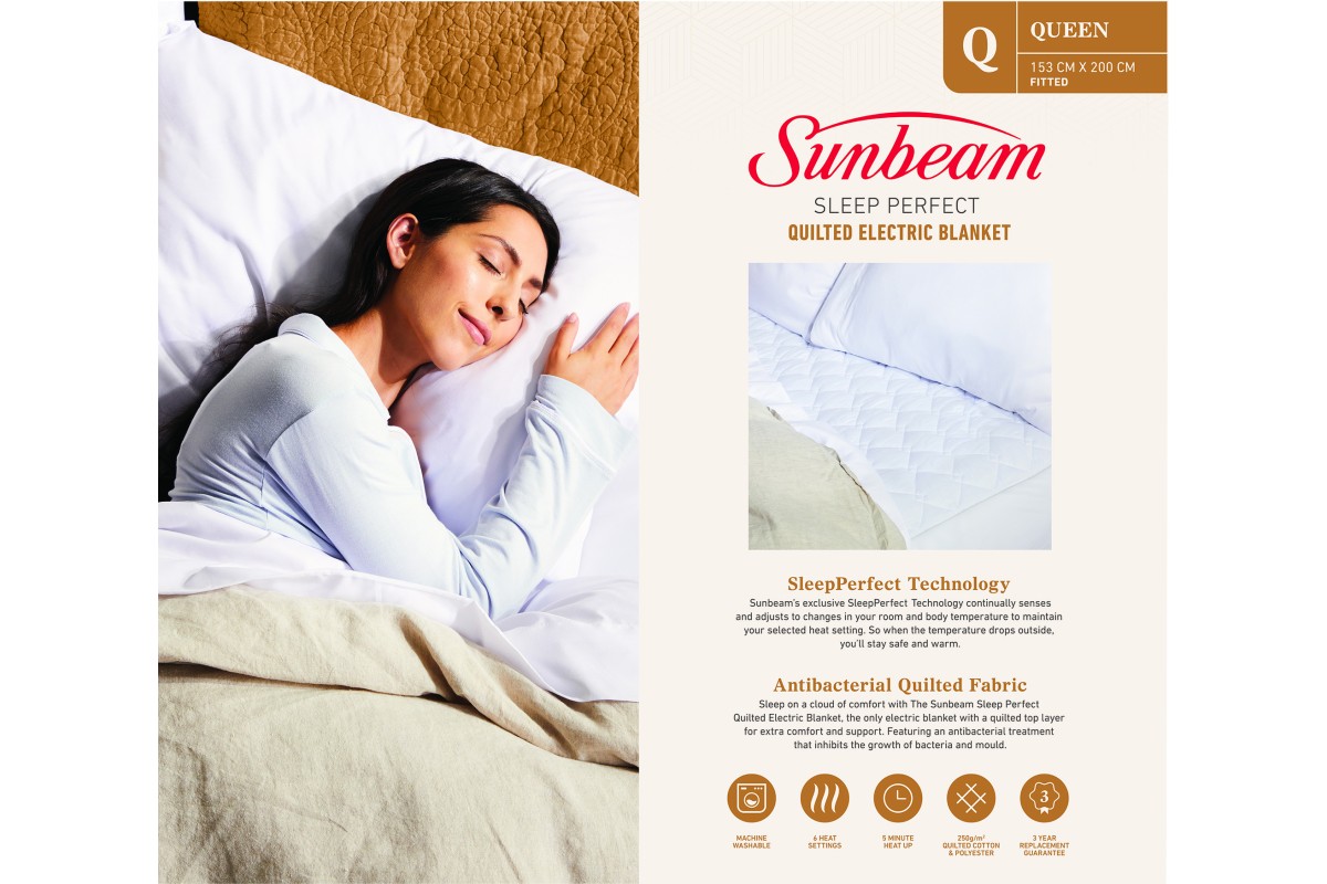 Sunbeam Sleep Perfect Quilted Electric Blanket Queen Electric Blankets 100 Home New Zealand