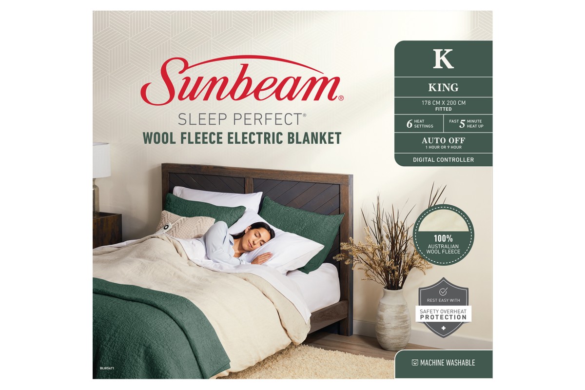 Sunbeam Sleep Perfect Wool Fleece Electric Blanket King Electric Blankets 100 Home New Zealand