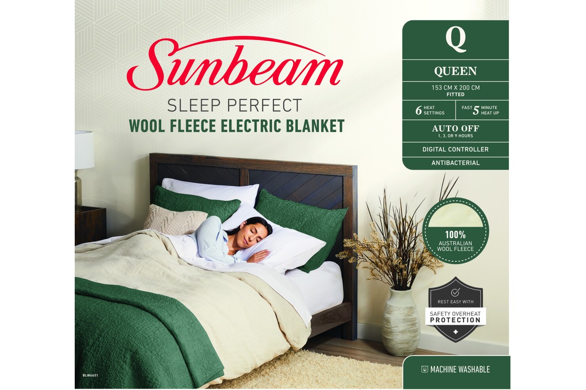 Sunbeam Sleep Perfect Wool Fleece Electric Blanket Queen Electric Blankets 100 Home New Zealand